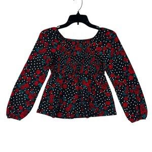 Self Esteem Blouse Top Womens Size S Floral Black Red White Green